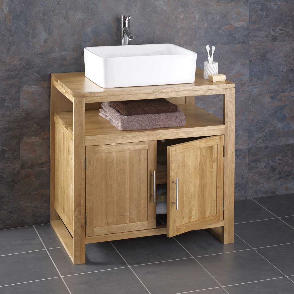 75cm Wide Cube Solid Oak Freestanding Bathroom Washstand Unit With Sink